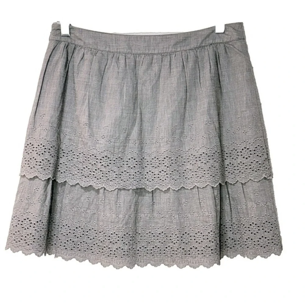 J Crew Eyelet Tiered Mini Skirt‎ Size 4 Scalloped Hem Coquette Coastal Beach Y2K